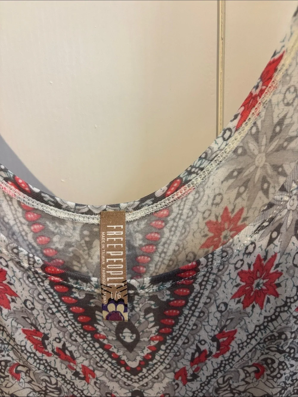 Free People White Mini Dress with Red Paisley Motif